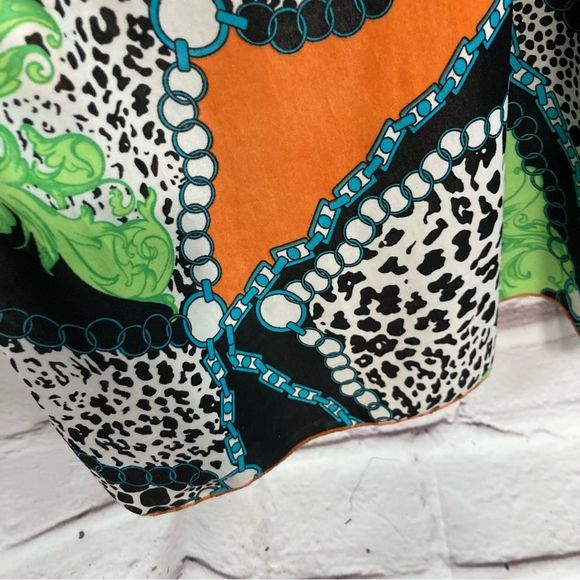 Paris Paris Maxi Dress SZ L Lined Bold Abstract Animal Print Orange Blue Crochet - Picture 4 of 12